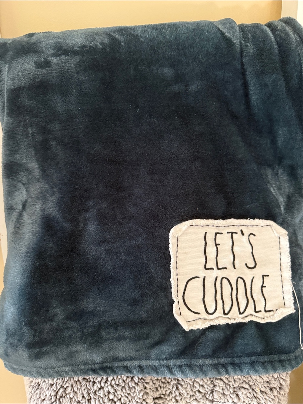 Rae Dunn Deep Blue Plush "Let's Cuddle" Throw
